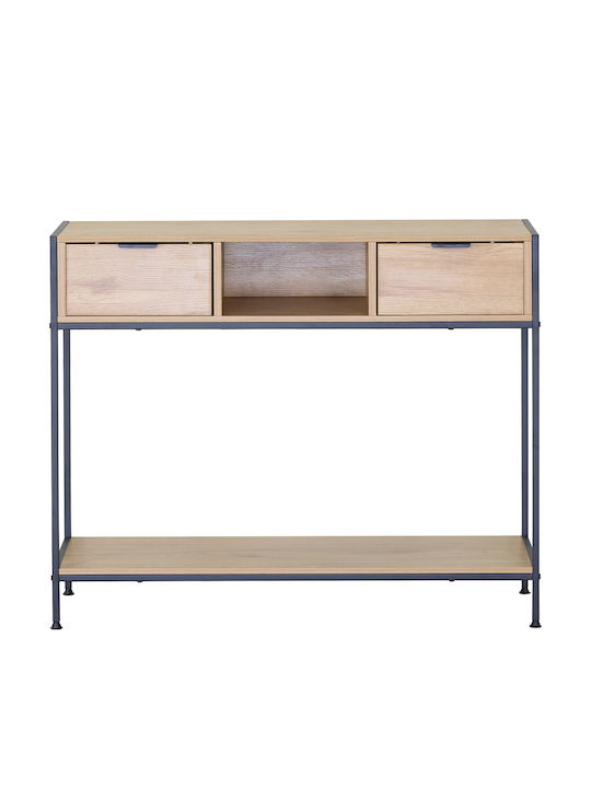 Kouros Console Table Sonoma Surface 100x35x81cm Black Metal Frame with Regulators