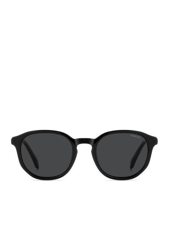 Polaroid Unisex Sunglasses With Black Horn-Rimmed Frame And Grey Lens