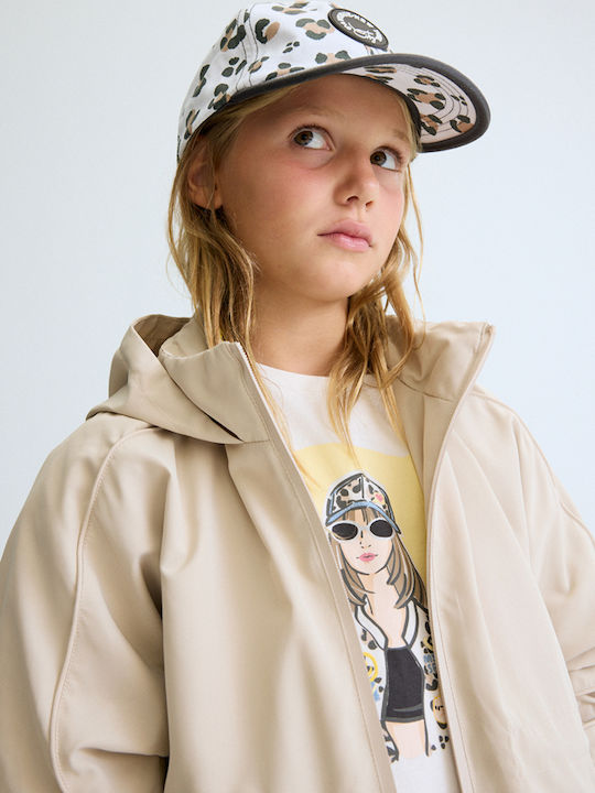 Kids Casual Short Windproof Jacket with Hood Beige Skoro