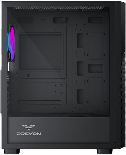 Preyon Nest Aero Gaming Full Tower Κουτί Υπολογιστή με Πλαϊνό Παράθυρο και ARGB Φωτισμό Μαύρο