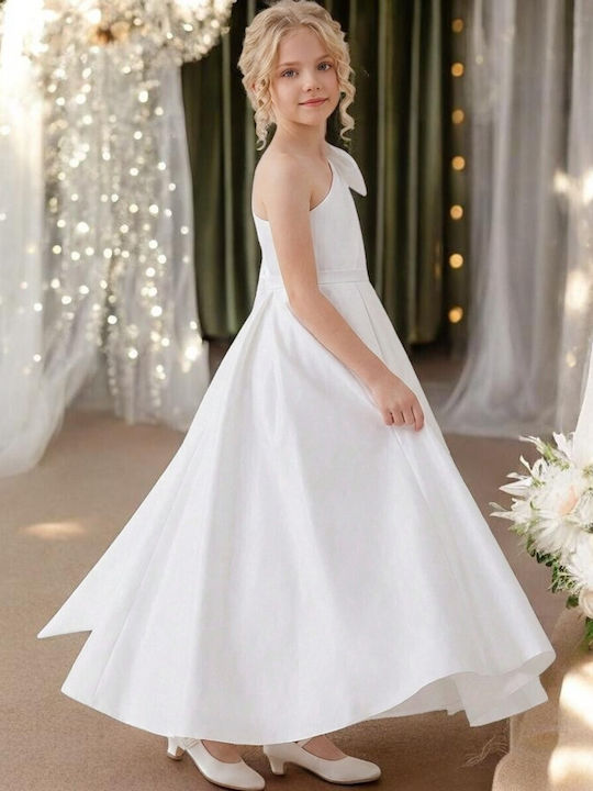 Kinderkleid Ärmellos Satin Set aus Zubehör Weiß
