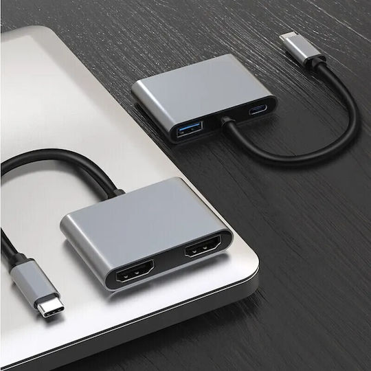 Powertech USB-C Docking Station mit HDMI 4K und Verbindung 2 Monitore Gray (CAB-UC083)