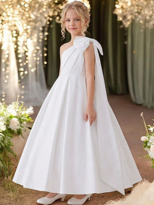 Kinderkleid Ärmellos Satin Set aus Zubehör Weiß