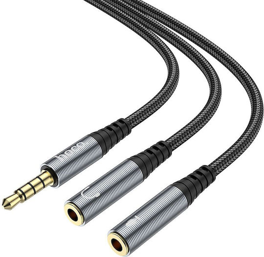 Hoco Hoco Audio Cable TRRS 3.5mm Male - 2x 3.5mm Female Gray Length 0.25m