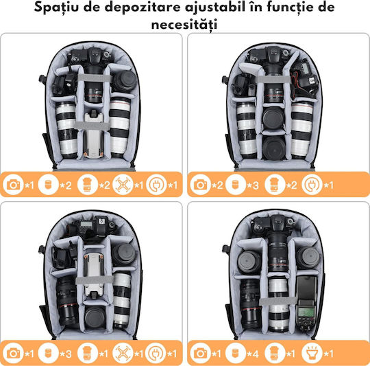 Rucsac Profesional Pentru Camere Multifuncțional Dslr Mirrorless Sport Cameră Dronă Suport Trepied Lentile Accesorii Spațiu Laptop Design Ergonomic Material Rezistent La Apă Compartimente Reglabile Buzunar Antifurt 44x30x19cm