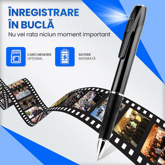 Cameră Ascunsă Full Hd WiFi Stilou 1080p cu Slot pentru Card de Memorie