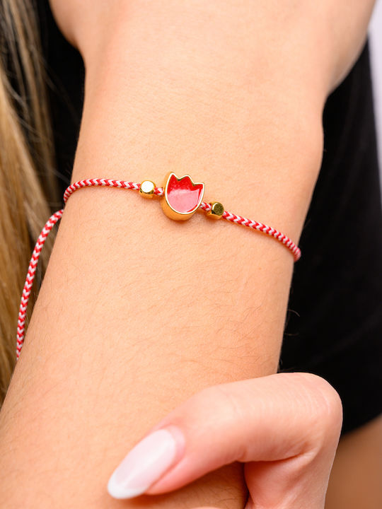 Philio Men's Bracelet Martaki with design Flower Gold Plated