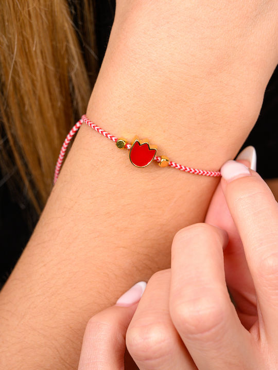 Philio Men's Bracelet Martaki with design Flower Gold Plated