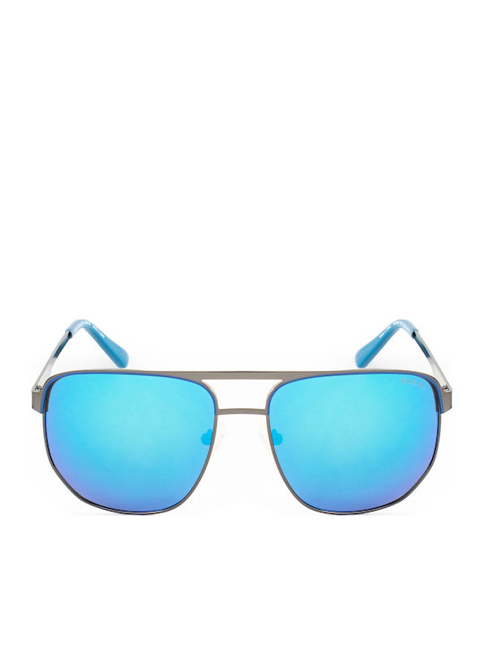 Guess Men's Sunglasses with Grey Metallic Frame and Blue Gradient Mirror Lens
