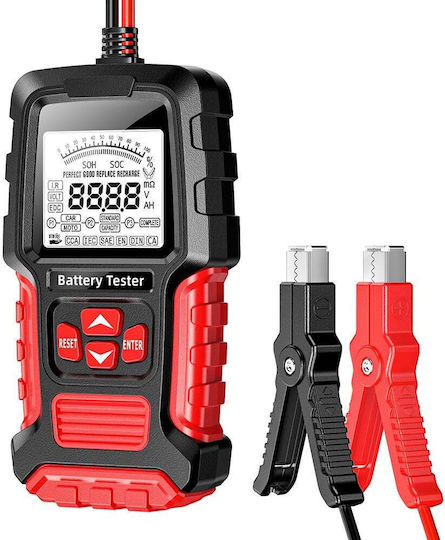 Foxsur Fbt-300 Tester Inteligent de Baterii 12v/24v Mașini Motociclete Ecran Lcd 2.7" Compatibil Vrla Gel Agm Efb Std Baterii Negru Roșu