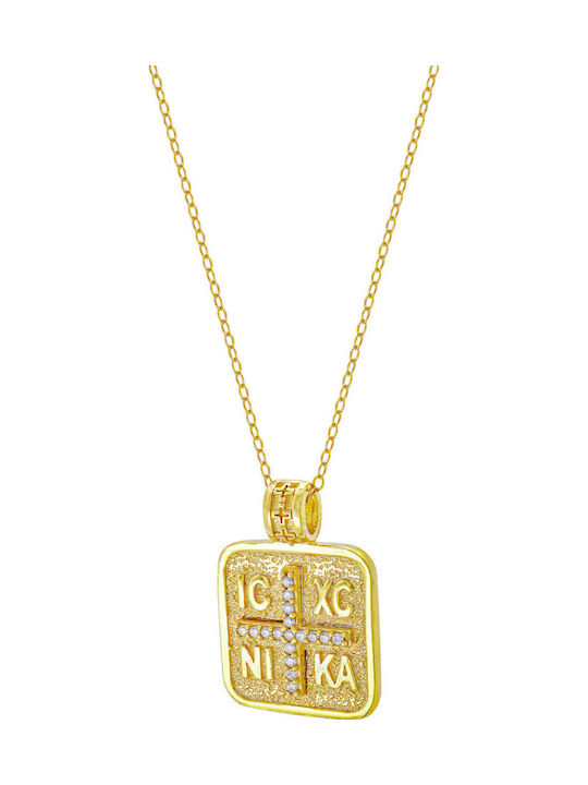 Kiriakos Gofas Necklace Constantine Amulet from Gold Plated Silver with Zircon