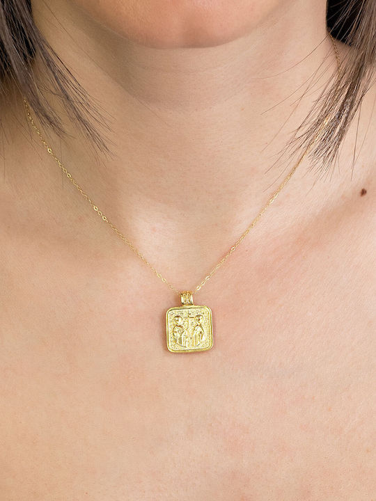Kiriakos Gofas Necklace Constantine Amulet from Gold Plated Silver with Zircon