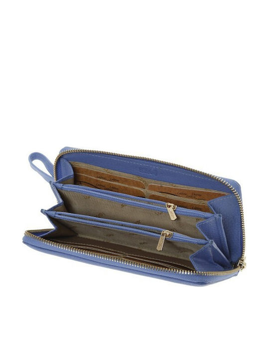 Large Leather Women's Wallet Classic with RFID Light Blue