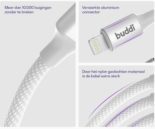 Buddi Flex USB-A to Lightning Cable 12W Λευκό 1m