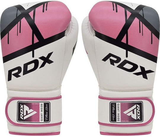 RDX F7 Ego Γάντια Πυγμαχίας από Συνθετικό Δέρμα για Αγώνα Λευκά Ροζ