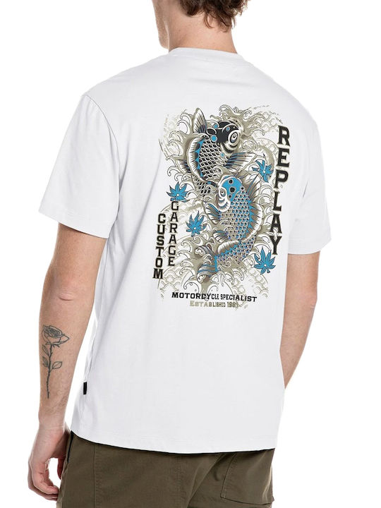 Replay T-shirt Ecru, Black, Blue
