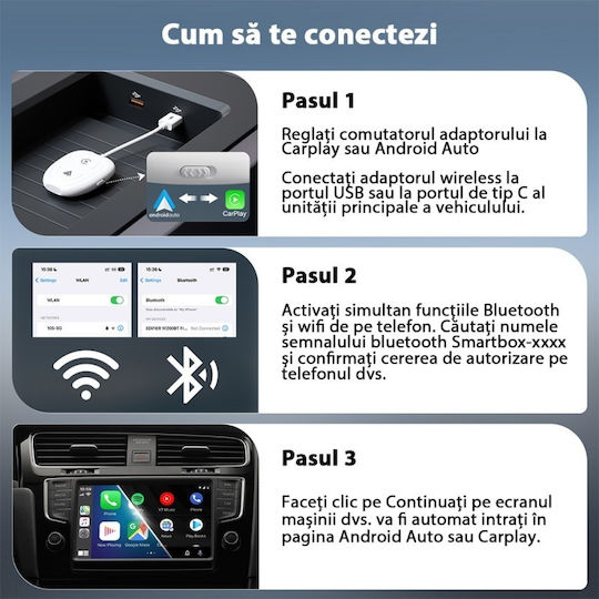 Wireless Adapter Tht-020-9-1 Apple Carplay Android Auto Usb-type-c Dongle 5g Wifi Bluetooth Automatic Connection White