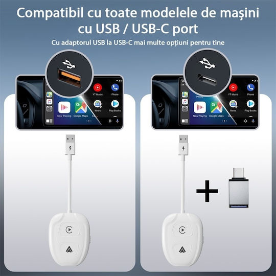 Wireless Adapter Tht-020-9-1 Apple Carplay Android Auto Usb-type-c Dongle 5g Wifi Bluetooth Automatic Connection White