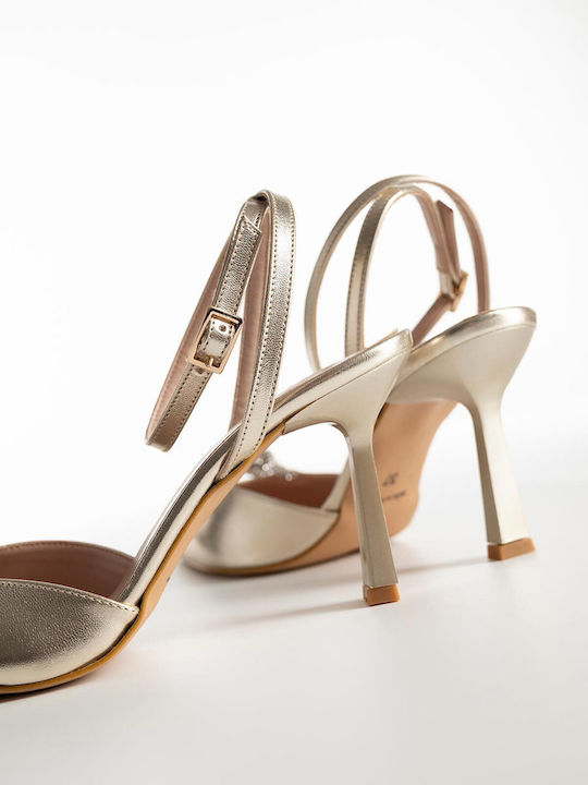 Synthetic Leather Pointed Toe Stiletto Gold High Heels