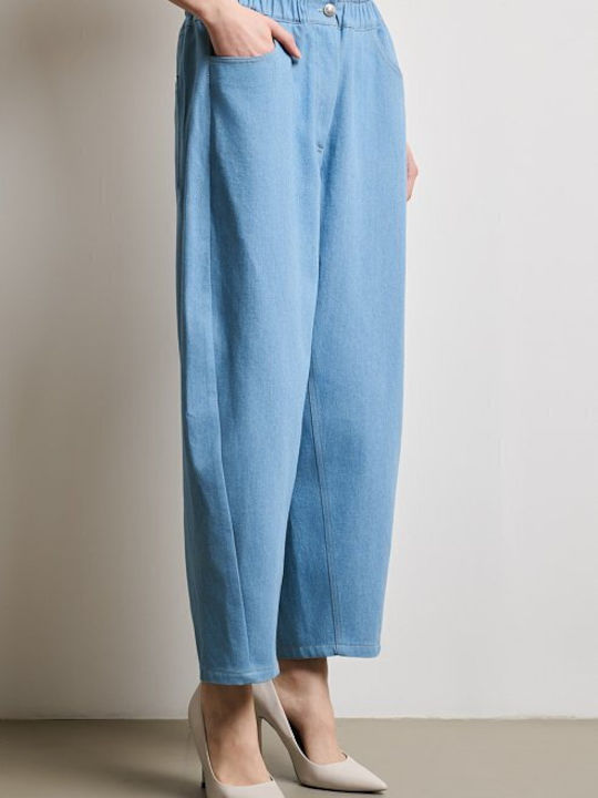 High Waist Women's Jean Trousers in Straight Line Blue