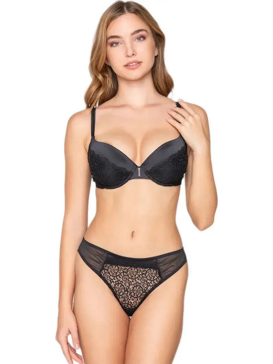 Γυναικείο String με Δαντέλα Μαυρο