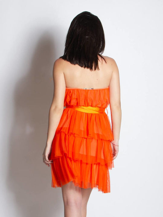 Mini Βραδινό Φόρεμα με Τούλι Orange