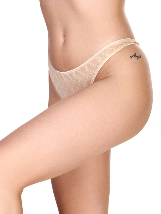 Γυναικείο String με Δαντέλα Μπεζ
