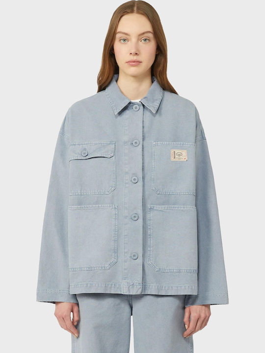Long Women's Jacket for Winter Light Blue