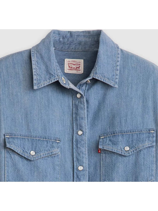 Western Women's Denim Long Sleeve Shirt Blue