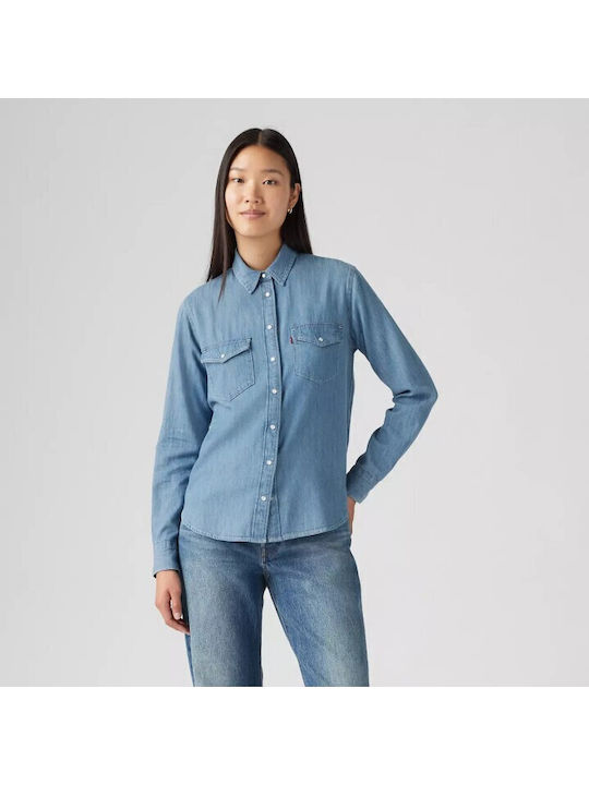 Western Women's Denim Long Sleeve Shirt Blue