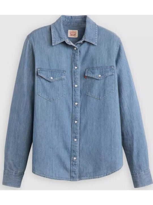 Western Women's Denim Long Sleeve Shirt Blue