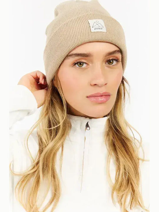 Beanie Unisex Σκούφος Πλεκτός σε Μπεζ χρώμα