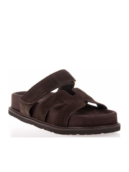 Δερμάτινα Γυναικεία Ανατομικά Σανδάλια Flatforms Καφέ