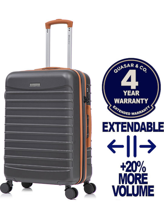 Quasar Valiză de Călătorie Medie Dură Gray/brown cu 4 roți Înălțime 66cm