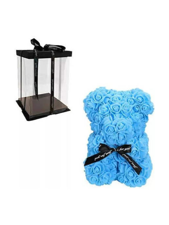 Blaues Teddybär Künstliche Rosen Transparentes Verpackung – 23cm