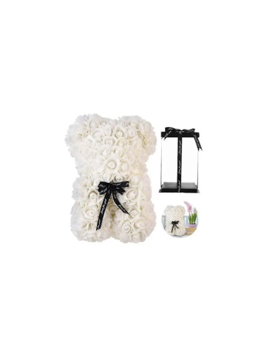 Weißes Teddybär Kunstrosen Transparentes Verpackung – 23cm