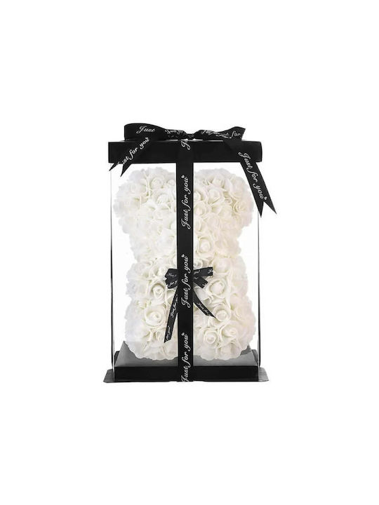Weißes Teddybär Kunstrosen Transparentes Verpackung – 23cm