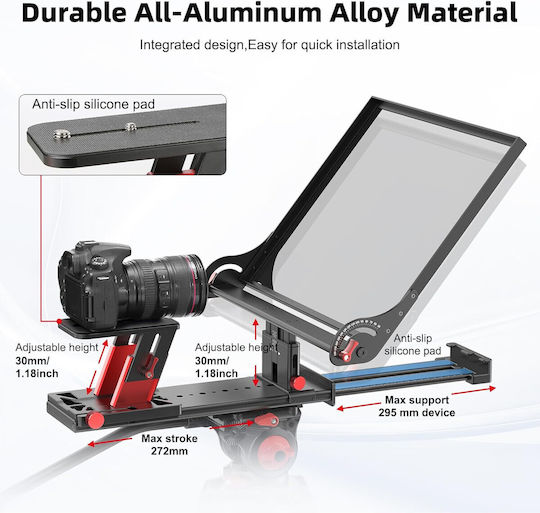 Kit Teleprompter 15 Inch Pentru Camere DSLR Control De La Distanță Compatibil Cu Smartphone-uri Tablete Până La 15,3 Inch Metal Montură 1/4 Inch Geantă De Transport Cu Spațiu De Depozitare