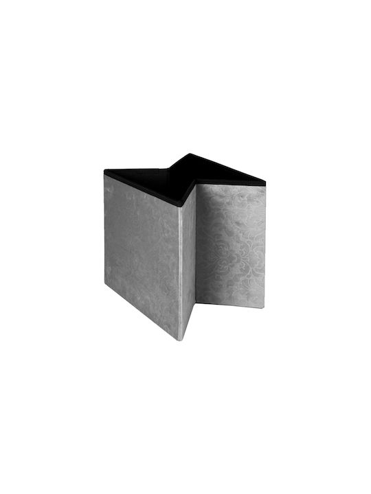 Stool For Living Room Collapsible With Storage Space Upholstered with Velvet Grey Velvet Jacquard 38x38x37.5cm