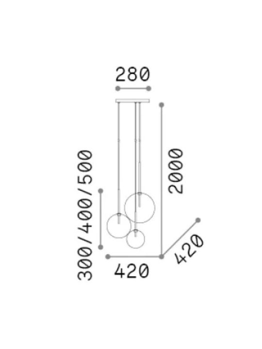 Ideal Lux Equinoxe Sp3 Κρεμαστό Φωτιστικό Ασημί 42x42εκ.