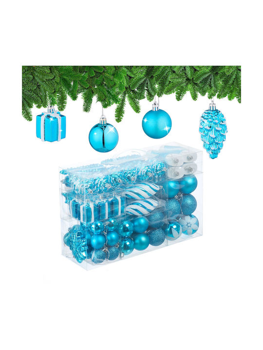 Set 72 Christmas Baubles Relaxdays Turquoise