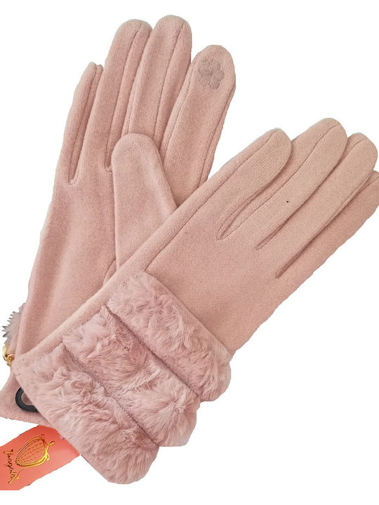 Women's Touch Gloves with Fur Pink
