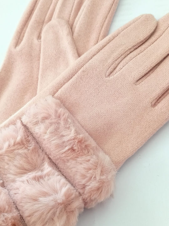 Women's Touch Gloves with Fur Pink