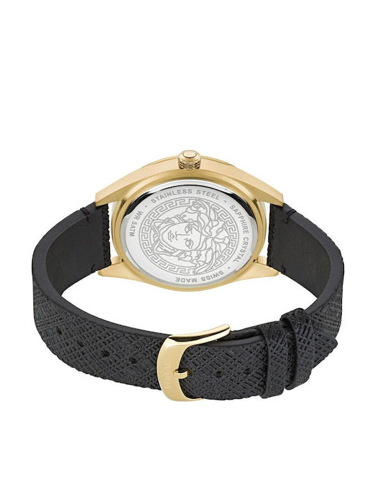 Versace Мъжки Часовник 42mm На Батерия със Сива Кожена Каишка