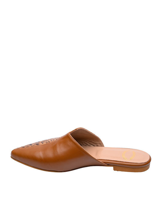 Flat Δερμάτινα Mules σε Ταμπά Χρώμα