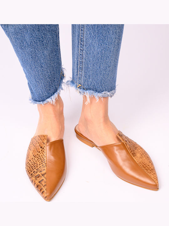 Flat Δερμάτινα Mules σε Ταμπά Χρώμα
