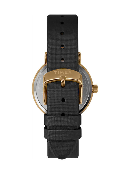 Timex Γυναικείο Ρολόι 37mm Μπαταρίας με Μαύρο Δερμάτινο Λουράκι