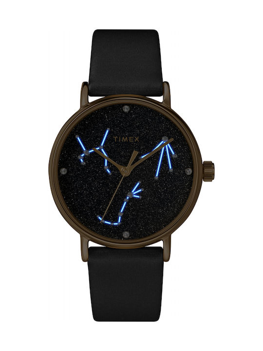 Timex Γυναικείο Ρολόι 37mm Μπαταρίας με Μαύρο Δερμάτινο Λουράκι