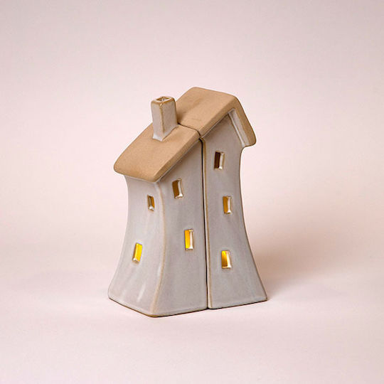 Estheti Keramische Häuser Mit Fenster Herz Beleuchtete Off-White 11x7x16,7cm 2 Stücke 600-48109