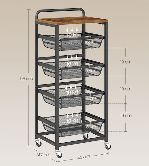Vasagle Rack de bucătărie Metalic Neagră 5 Sloturi 40x31.7x95cm